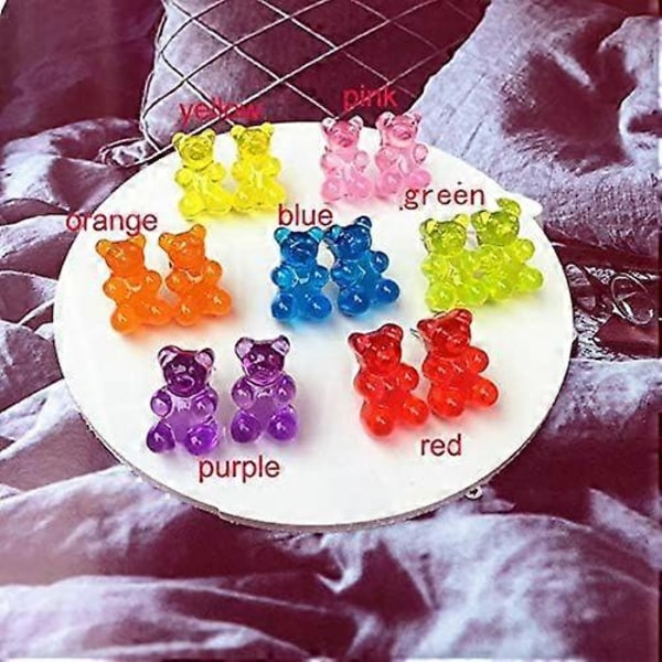 Heyone 8 Par Sett Fargerike Resin Candy Gummy Bear Dingle Øredobber Gave til Kvinner Jenter
