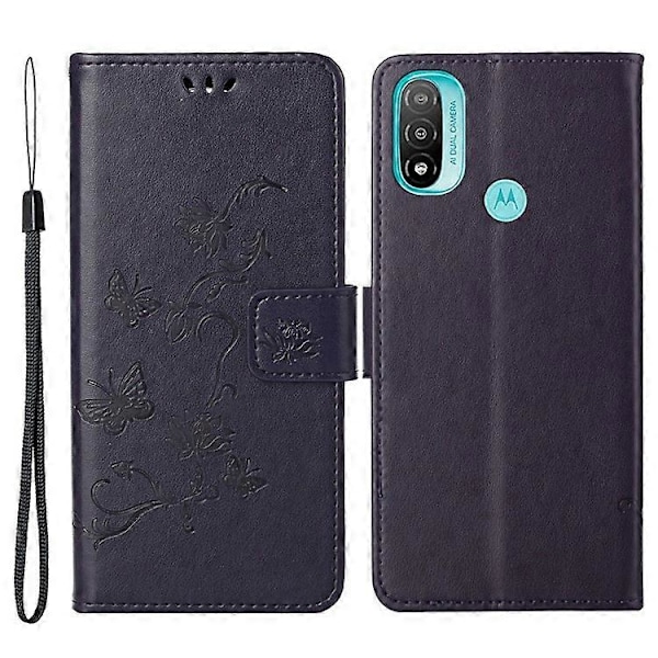 Moderigtig pungfunktion Flip Prægede Sommerfugle Blomst PU Læder Ridsefast Telefon Cover Stativ Skal Kompatibel Med M DarkPurple