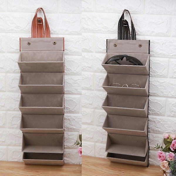 6 rum Foldbar Multi PU Læder Solbriller Briller Rejse Organizer til