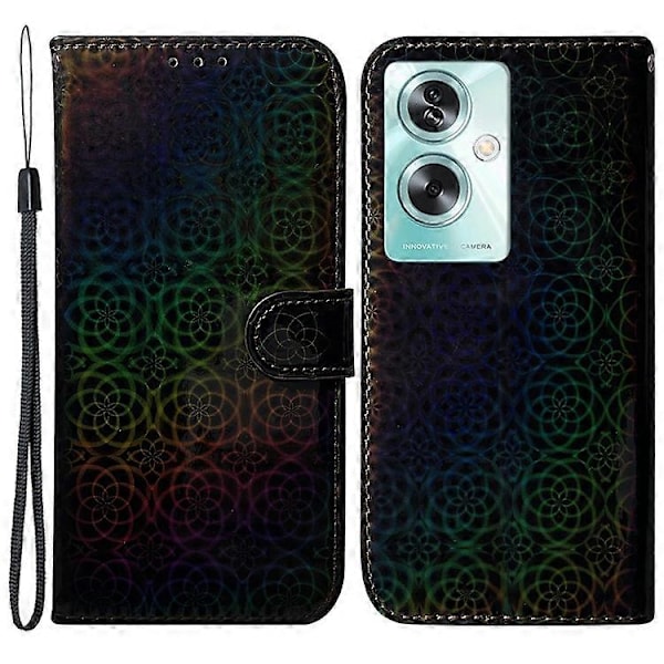 Kompatibel for Oppo A79 5G / A2 5G Magnetisk Deksel Ensfarget Blendende Blomsterdeksel med Håndleddsstropp Black
