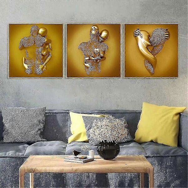 Kärlekshjärta 3D-effekt Väggkonst Abstrakt Metallskulptur Canvas Modern Målning Väggdekor 3040cm Guld--ZZY