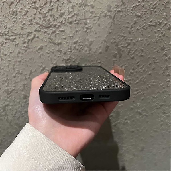 iPhone 13 Pro Max Skal med Lyxig Metall Bling Kameralins Sött Glittrande Diamant Slimmat Transparent Baksida & Matt Stötfångare Silikon Stöttåligt Dam-Svart