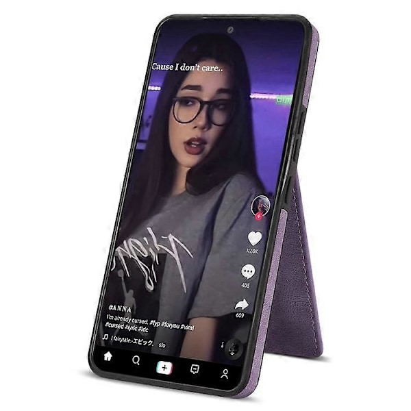 N.BEKUS Kompatibel til Samsung Galaxy A53 5G Anti-fald Telefon Cover Støtteben RFID Vertikal Kortholder PU Læder+TPU Beskyttelse Purple