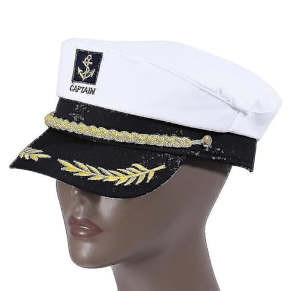 Adult Yacht Boat Ship Sailor Captain Costume Hat Cap Navy Marine Admiral Brodeerattu kapteenin cap (valkoinen)