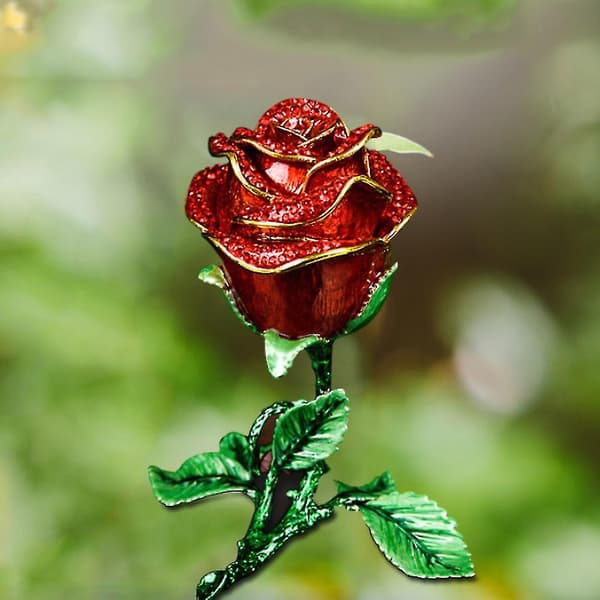 Rosblomma Strass Metall Smyckeskrin Ornament Vardagsrum Sovrum Dekor Q