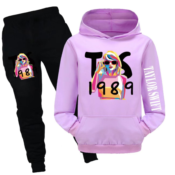 Drenge og piger taylor swift børnetøjstaske sweatshirt + bukser jakkesæt fan sæt purple 120cm