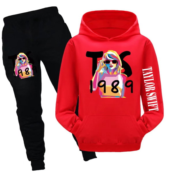 Drenge og piger taylor swift børnetøjstaske sweatshirt + bukser jakkesæt fan sæt red 90cm