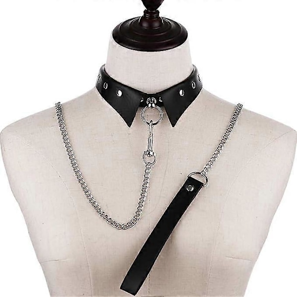 Punk Kedja PU Läder Halsband Halsrem Gotisk Nattklubb Goth Koppellina Bälten Justerbar Storlek