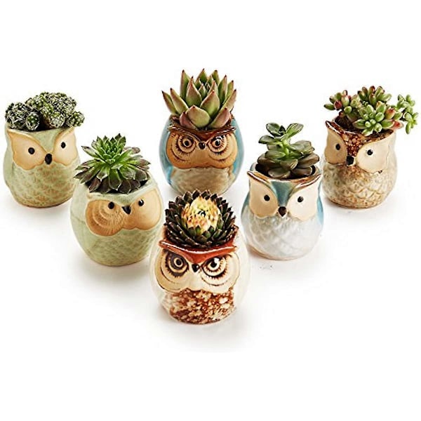 SUN-E SE Uglepotte Keramisk Flytende Glasur Base Serie Sett Saftig Plante Potte Kaktus Plante Potte Blomsterpotte Beholder Plantekasse med Dreneringshull Hjemmekontor