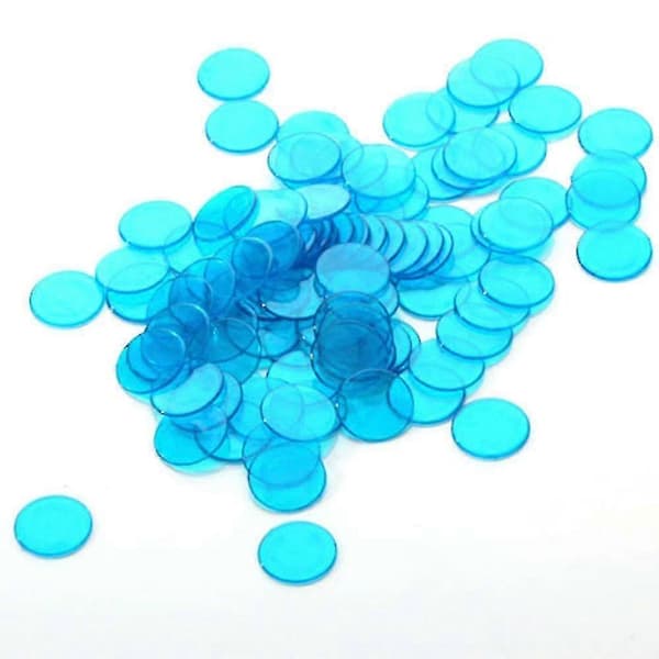 100 stk. Blå Bingo Chips i Plast, 3 cm