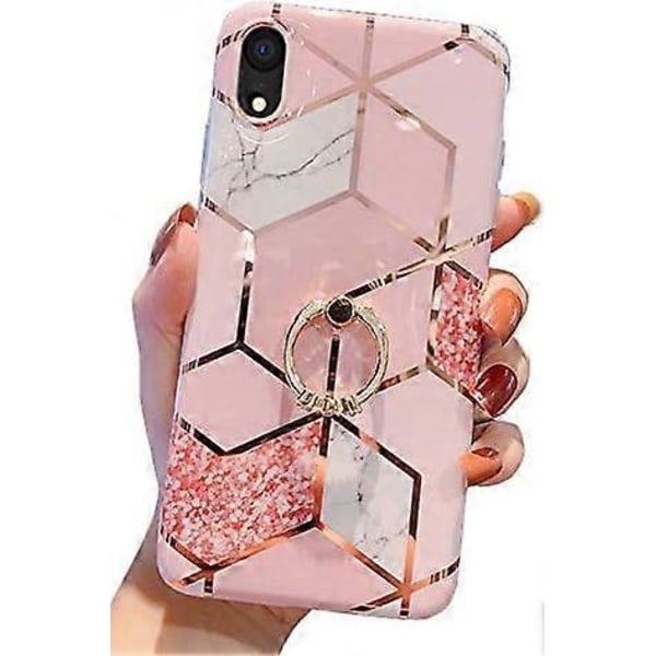 Cover Kompatibel med iPhone XR Cover 6.1 tommer Marmor Cover Sødt Mode til Kvinder Piger med 360 Graders Roterende Ring Støtteben Blød TPU Stødsikker Cove