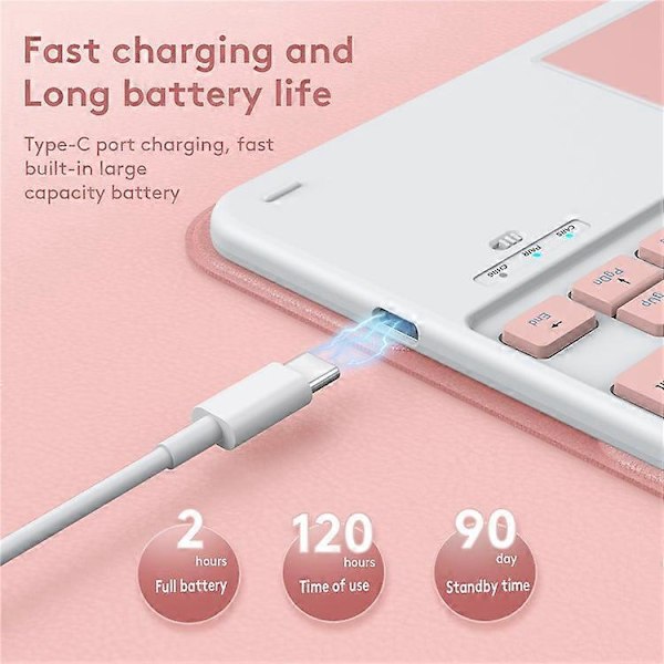 TP-1099 Yhteensopiva iPad 10.9 (2022) Langaton Näppäimistö Kotelo Hiirellä, PU Nahka Folio Käännettävä Bluetooth Näppäimistö Kotelo Pink