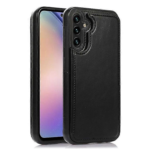 Kompatibel med Samsung Galaxy A54 5G Kortholder Telefon Cover PU Læderbelagt TPU Støtteben Etui Black