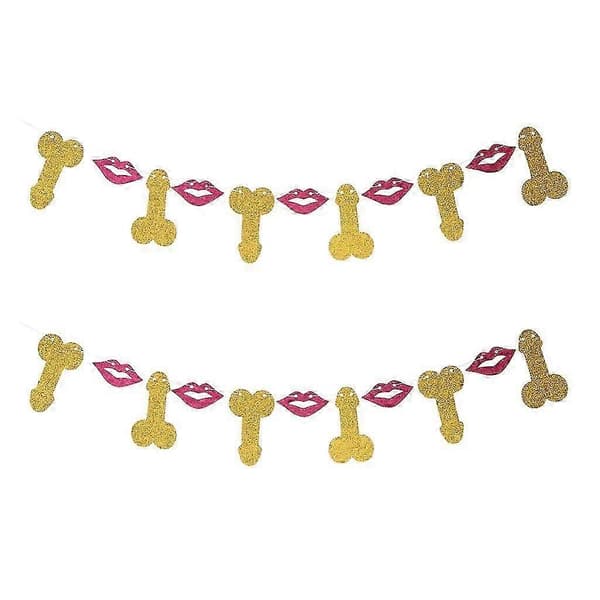 2 Stycken Glitter Willy Läppar Vimpel Banner Bröllopsdusch Hängande Dekor