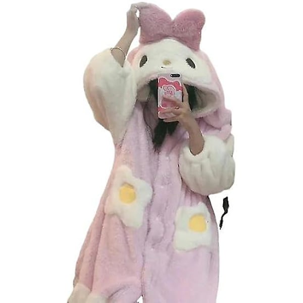 Pehmoiset Kawaii-pyjamat naisille, kylpytakki hupulla, söpöt pehmoiset pitkät pyjamat, lahja S