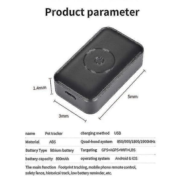 P03 Vandtæt GPS Tracker til Kæledyr GPS+agps+wifi+lbs