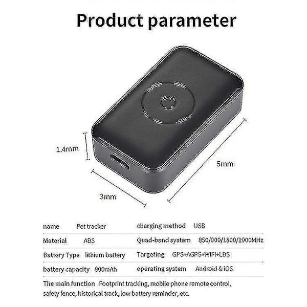 P03 Vattentät GPS-tracker för husdjur GPS+AGPS+WiFi+LBS