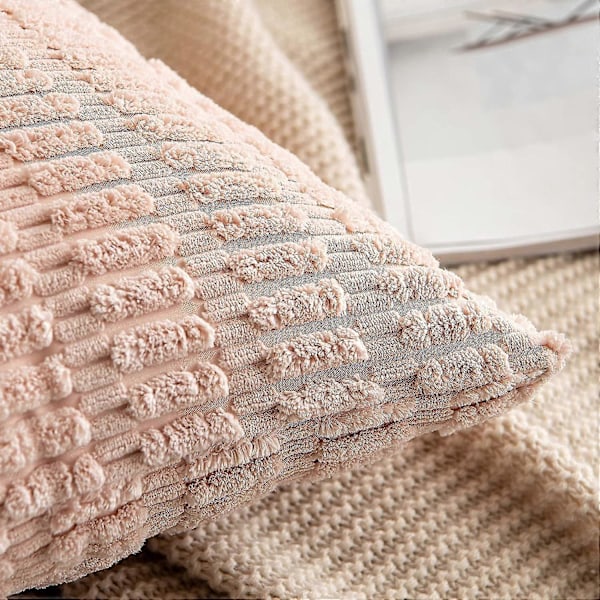 Pakke med 2 Corduroy Dekorative Pyntepudebetræk 30x50 cm Bløde Boho Stribede Pudebetræk Moderne Boligindretning til Sofa Stue Couch Seng Pink