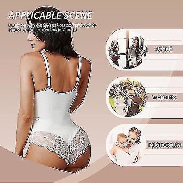 Tflycq Lace Bodysuit naisille Tummy Control Shapewear V-pääntie, Selkänojaton Camisole Hihattomat Slimmit Topit White 2XL