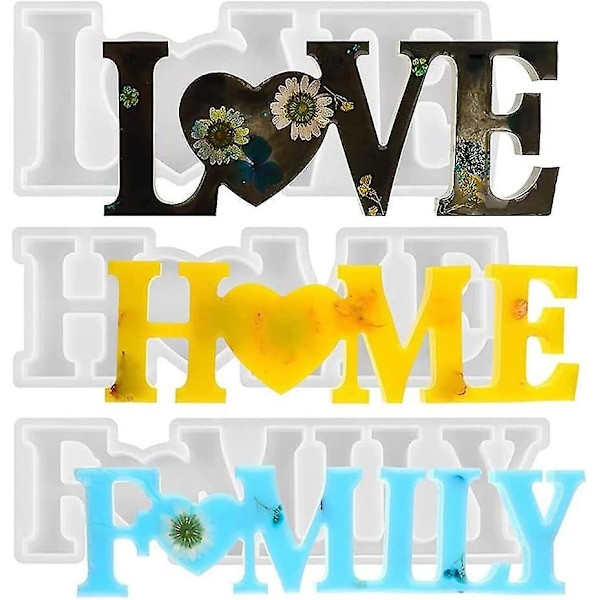 3 stk. Love Home Family Epoxy Resin Form - 3D Resin Støbeform Sæt