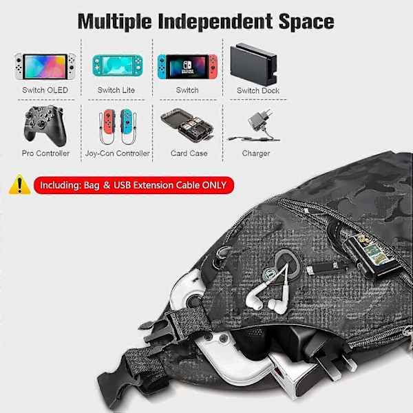 Sling Crossbody -reppu Nintendo Switch/Lite/OLED:lle, kannettava vedenpitävä olkalaukku/rintalaukku NS-konsolille, musta