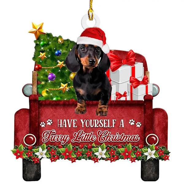 Platt jultax prydnad akryl julgran korv hund hängande prydnader hantverk hund dekor julgran hänge style 5