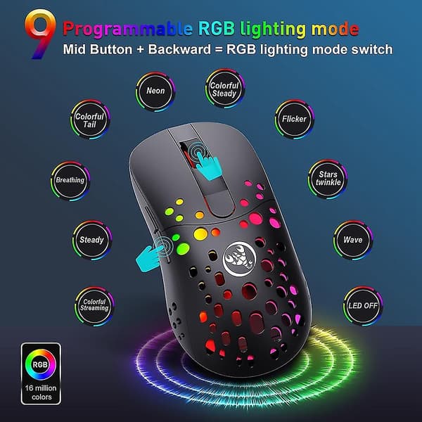 T100 Kablet Trådløs Mus 2.4g Dual-mode Mus RGB Lysende 6d Programmerbar Mus Til Computer Laptop