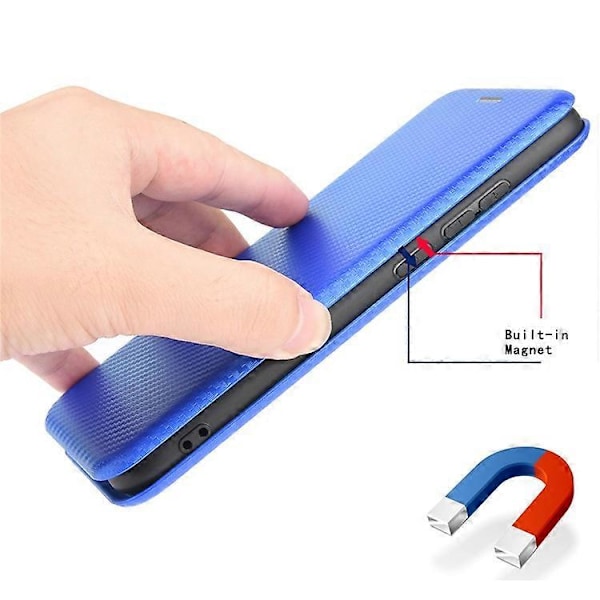 Kompatibelt för Nokia C32 PU Läder Kolfibertextur Fodral Kortfack Ställ Mobilskal Blue