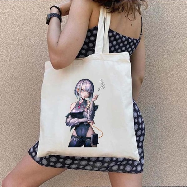Anime Manga Lucy Rebecca Cyber ​​Canvas Cotton Shopping Bag white