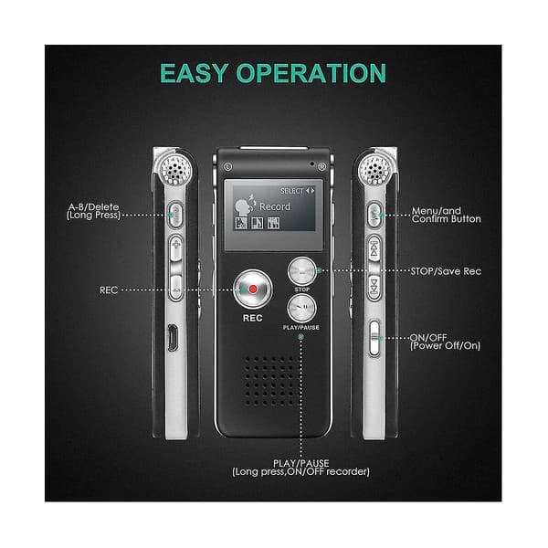 Paranormal Utrustning Digital Evp Röstaktiverad Inspelare Usb Us 8gb (svart)