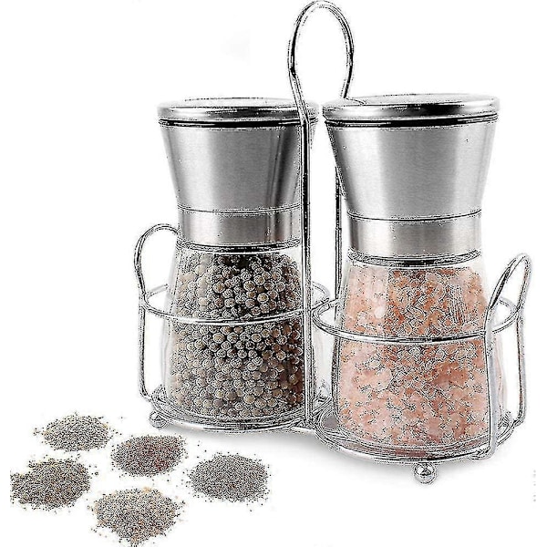 Sæt med 2 Premium Peber- og Saltkværne i Rustfrit Stål med Glaskværn