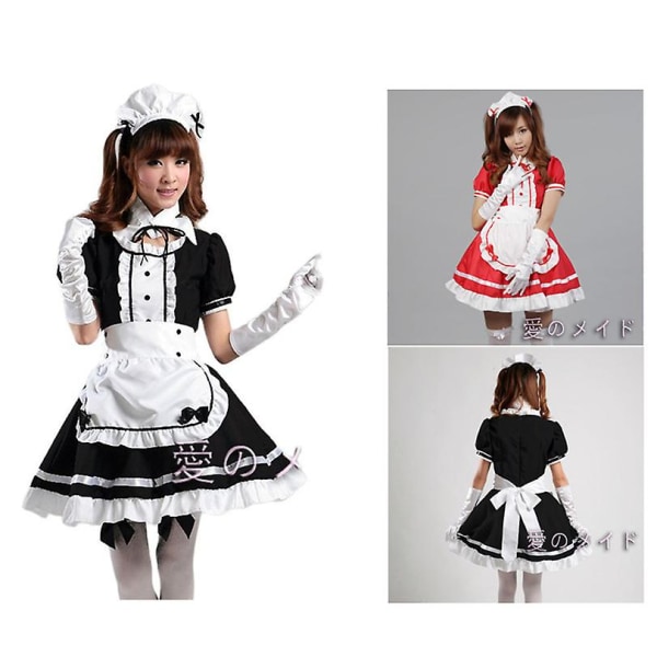 Svart Vit Lolit Maid Dress Cosplay Restaurang Anime Performance Grönt Puder Himmelblå Kvinnors flickedräkter Kul hemma Black S