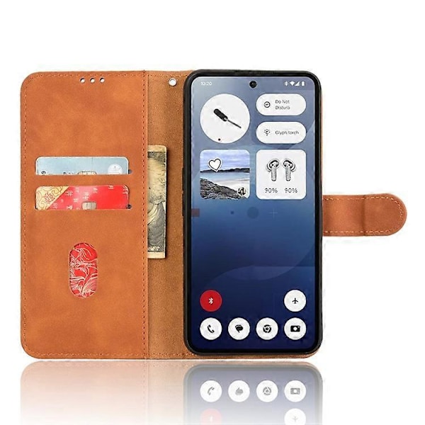 Kompatibel for Nothing Phone (3a) Lærveske Hudfølelse Anti-fall Lommebok Flip Telefondeksel Brown