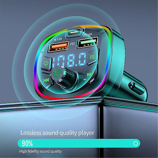 FM-lähetin Bluetooth 18W PD+kaksois-USB 3.1A autolaturi Handsfree TF-kortti U-levy Aux-musiikin toistosarja radioon kaikkiin puhelimiin