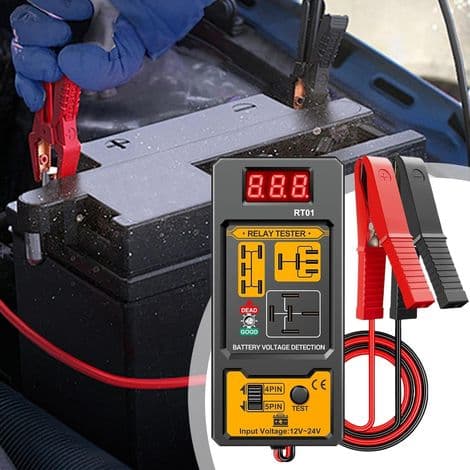 Bilrelætester, digital tester med batteridisplay, kompatibel analysator til fire- og fembensrelæer.