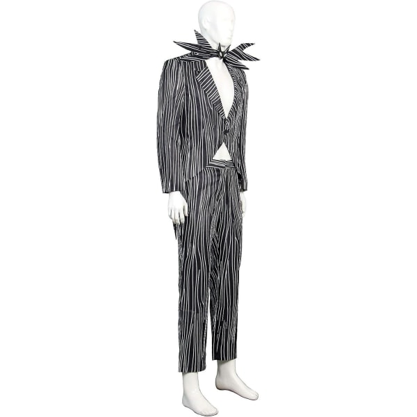 Jack Skellington Herr Halloween Cosplay Kostym Randig kostym med byxor Fladdermusfluga för vuxna Halloween Cosplay Kostym rekvisita L