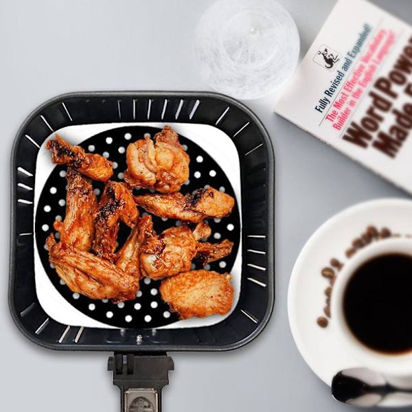 Uudelleen käytettävät ilmarasvakeittimen vuoraukset Tarttumattomat silikoni neliönmuotoiset/pyöreät tyynykorimatto Black Square 8.5inch