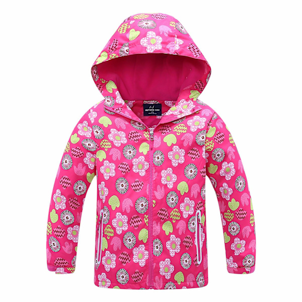 Barn Flickor Windbreaker Huvjacka Fleecefodrad Hel Zip Coat Ytterkläder color 3 140-XL
