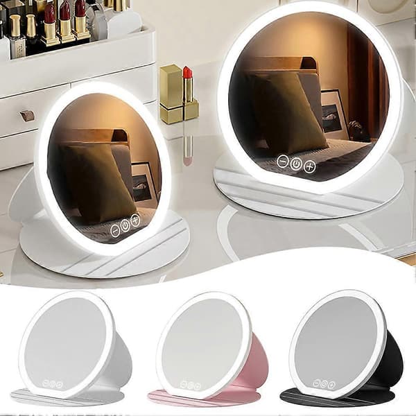 Dæmpbart Touch Screen Makeup Spejl Kompakt Foldbart Toiletbordsspejl med Lys Makeup Tilbehør White Medium