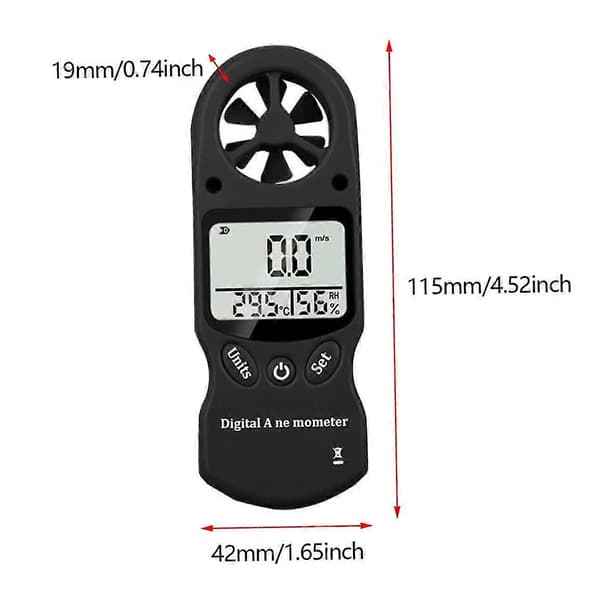 Hygrometer, drivhustermometer, havetermometer, digital anemometer LCD-display vindhastighedsmåler temperatur fugtighedsmåler sort