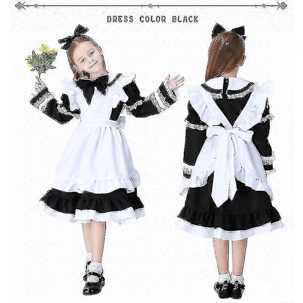 Snabb leverans 3-15 år Barn Flickor Alice Maid Cosplay Karnevalsdräkt Barn Fancy Dress Halloween Alice In Wonderland Kostym Pink M