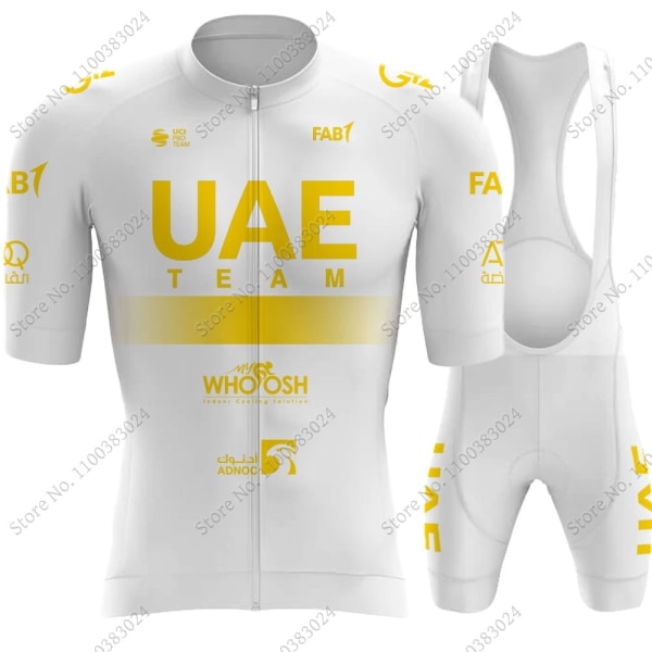 Svart UAE Team 2023 Golden Cykeltröja Set Kortärmad Herrkläder Road Bike Shirts Kostym Cykel Bib Shorts MTB Maillot 21 M