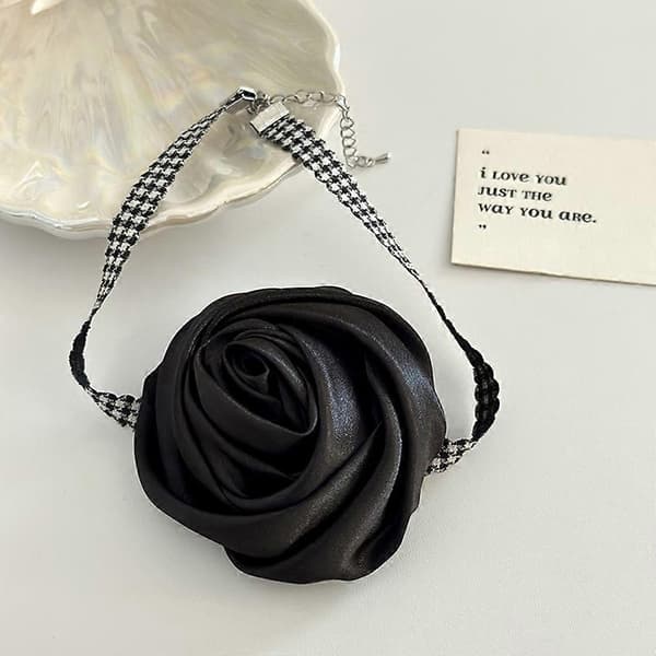 Sort Rose Blomst Krave Halskæde Halskæde Temperament Silke Choker Halskæder