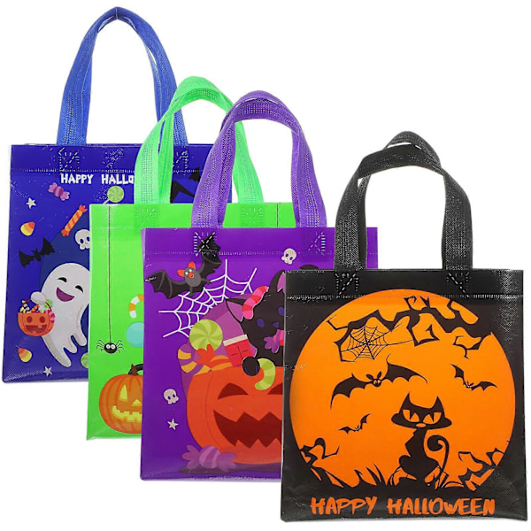 4 kpl Halloween-karkkipussi, uudelleenkäytettävä kuitukangaskassi, Halloween-juhlakassi, Halloween-juhlapalveluskassi