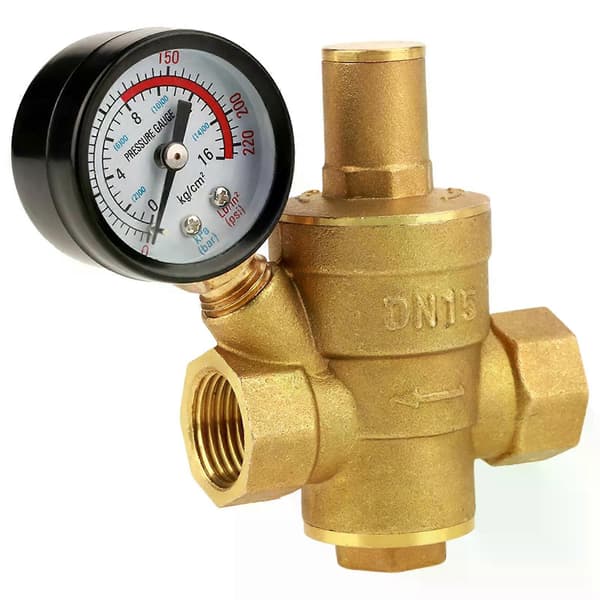 DN15/DN20 Messing Justerbar Vandtryksregulator Reducer Med Måler 005-08Mpa (725-116psi)