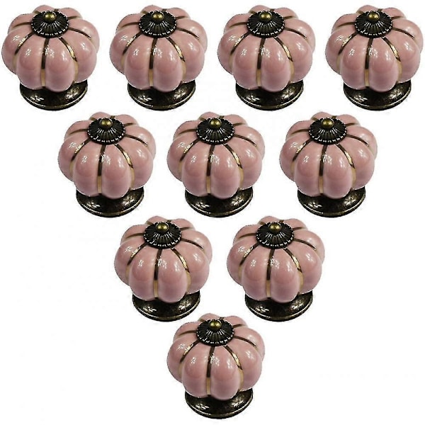 10 stk. Retro Hvidt Græskar Keramisk Dørknop - pink ZFI