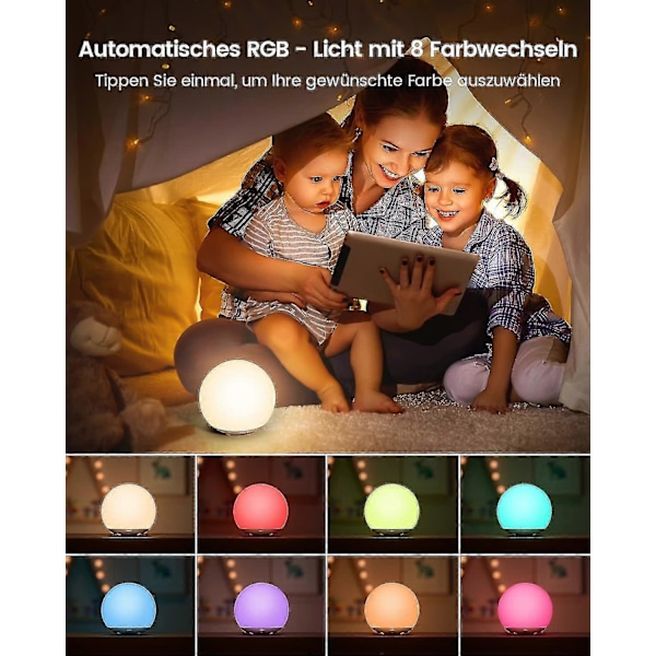 Natlampe til småbørn, Amme-natlampe, Natlampe - Dæmpbar, Hukommelsesfunktion, Timer, RGB farveskift, USB sideopladning