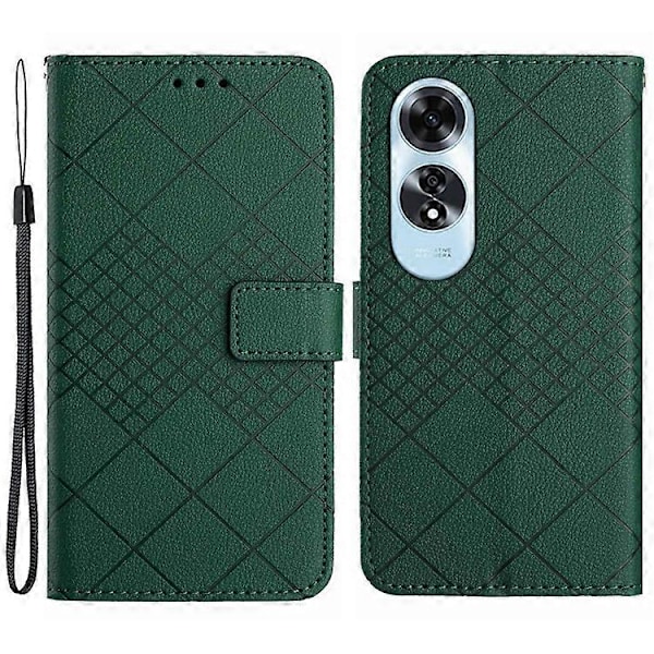 HT06 Kompatibelt Fodral För Oppo A60 PU Läder Rombmönster Ställfunktion Telefonskal Green
