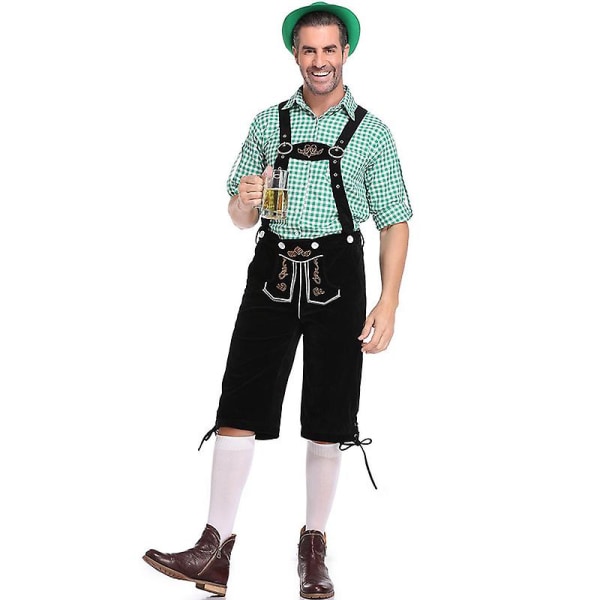 Tyskland Oktoberfest Kostymer Vuxna män Traditionella bayerska ölshorts Outfit Overall Skjorta Hatt Hängslen Set Halloweenduk B3 Shorts Top XXL