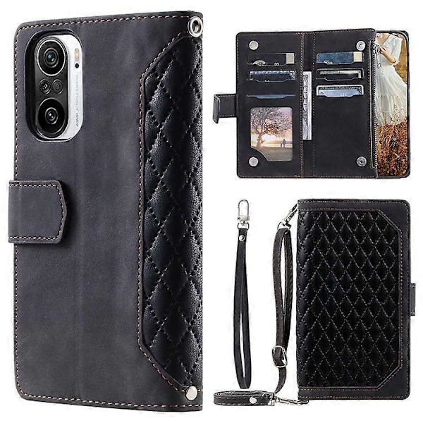 Kompatibel med Xiaomi Poco F3 5G / Mi 11i / Redmi K40 5G / K40 Pro 5G Mobiltelefon Cover, 005 Style Wallet Læder Telefon Cover Rhomb Black